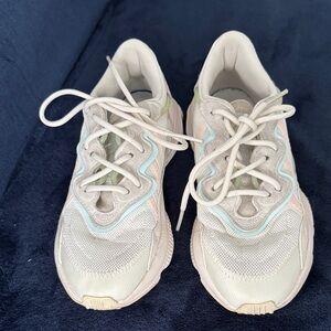 adidas Women's White Sneakers with Pastel Blue and Light Green Accents